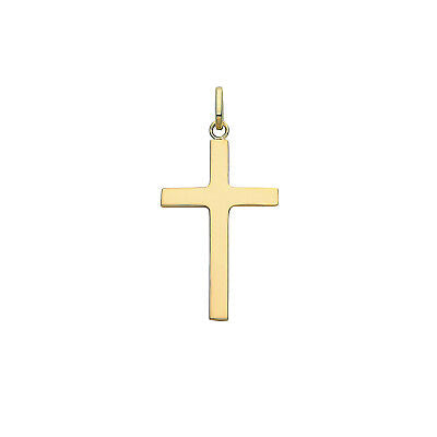 Yellow Gold Cross Pendant Plain Flat Design Hallmarked British Made 35 x 18mm