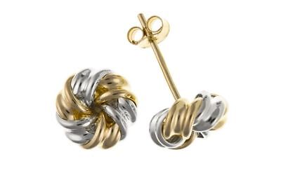 9ct Two Colour Knot Stud Earrings Solid Yellow and White Gold 7mm Studs British