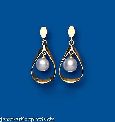 9ct Yellow Gold Pearl Drop Earrings Freshwater Cultured Hallmark Wedding Bridal