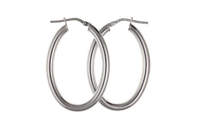 Silver Oval Hoop Creole Earrings 925 Hallmark 32 x 24mm
