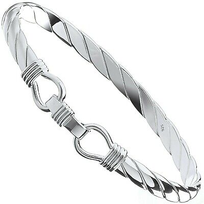 Sterling Silver Twisted Stirrup Bangle Mens Gents 6mm Wide Hallmark British Made