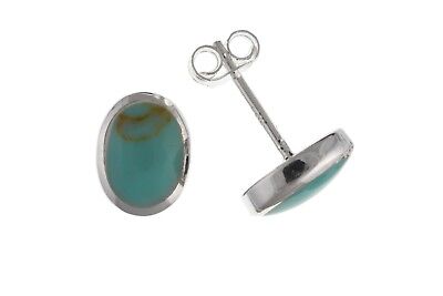 Silver Oval Turquoise Earrings Stud Natural Stone Studs 925 Hallmark