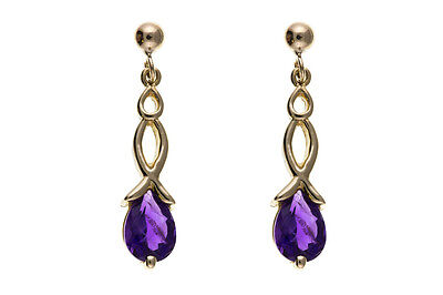 Gold Amethyst Pendant and Earrings Set Yellow Gold Solid Hallmarked