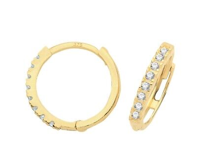 9ct Yellow Gold Huggie Hoop Earrings 13mm Gemstone Hallmarked British