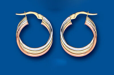 Gold Creole Earrings Hoop Rose Yellow White Hoops Hallmarked 19mm