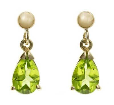 9ct Yellow Gold Peridot Drop Earrings Teardrop Hallmarked August Birthstone