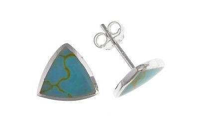 Real Turquoise Silver Earrings Triangle Stud 925 hallmark Studs