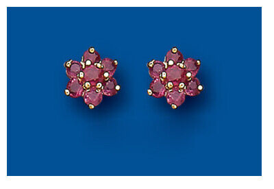 9ct Gold Ruby Cluster Stud Earrings Studs Yellow Gold July Birthstone Hallmarked
