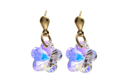 9ct Zellow Gold Austrian Crystal Flower Drop Earrings Hallmarked British Made