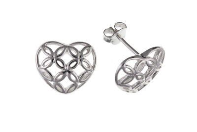 Silver Heart Filigree Earrings Stud Studs 925 Hallmark