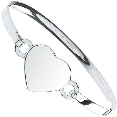 Silver Ladies Heart Bangle Polished British Made Full Hallmark Gift Boxed
