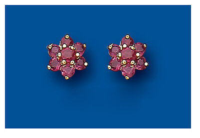 9ct Gold Ruby Cluster Stud Earrings Studs Yellow Gold July Birthstone Hallmarked
