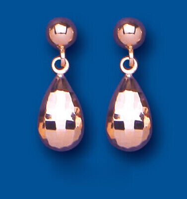 9ct Rose Gold Faceted Bomb Drop Earrings Red Gold Drops Dangly Hallmarked