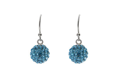 Blue Crystal Silver Earrings Ball Drop Drops 925 Hallmark British made