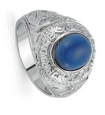Gents College Ring With Sapphire Centre Stone Solid Sterling Silver Sizes T - Y