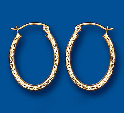 Oval Gold Hoop Earrings Creole Yellow Gold Diamond Cut 23 x 16mm Hallmarked