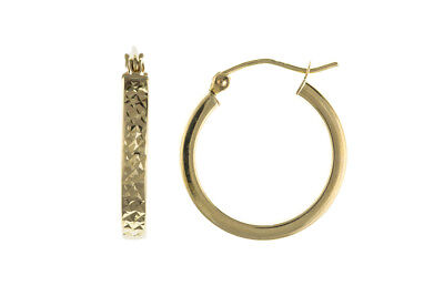 Hoop Earrings Yellow Gold Hoops Creole Diamond Cut 20mm Hallmarked