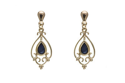 Sapphire Earrings and Pendant Set Solid Yellow Gold Hallmarked Victorian style