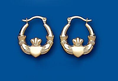 Claddagh Hoop Earrings Yellow Gold Creole Hallmarked
