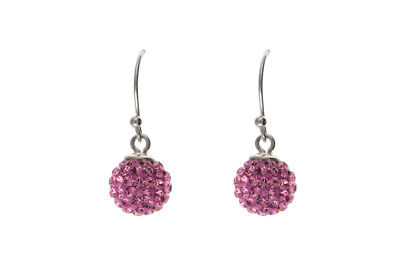Pink Crystal Silver Earrings Ball Drop Drops 925 Hallmark