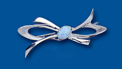Opal Brooch Solid Silver Bow Design Hallmarked handmade