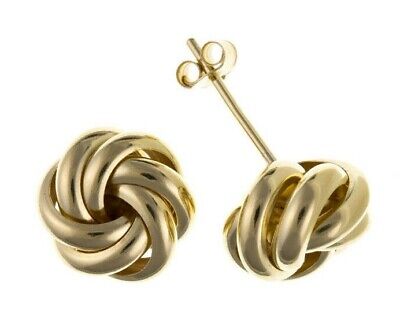 Yellow Gold Knot Stud Earrings Solid 9 Carat Studs 8mm British Made