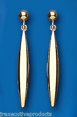 Yellow Gold Plain Bomber Drop Earrings Hallmarked Drops Dangly