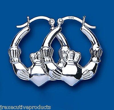 Claddagh Hoop Earrings Sterling Silver Creole 925 Hallmark British made