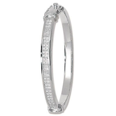 Sterling Silver Ladies Oval Hinged Gemstone Bangle Hallmarked