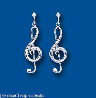 Silver Treble Clef Earrings Drop Drops 925 Hallmark