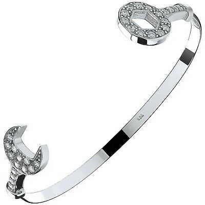 Spanner Baby Bangle Sterling Silver Cubic Zirconia Christening Gift British Made