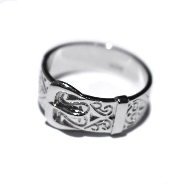 Gents Sterling Silver Patterned Buckle Ring 925 Hallmark