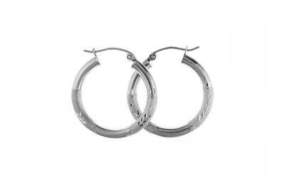 Silver creole Hoop Earrings Satin and Polished Hoops 25mm Diameter 925 Hallmark