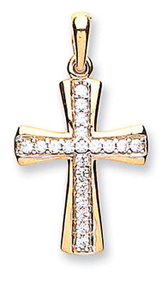 9ct Yellow Gold Simulated Diamond Cross Pendant Hallmarked