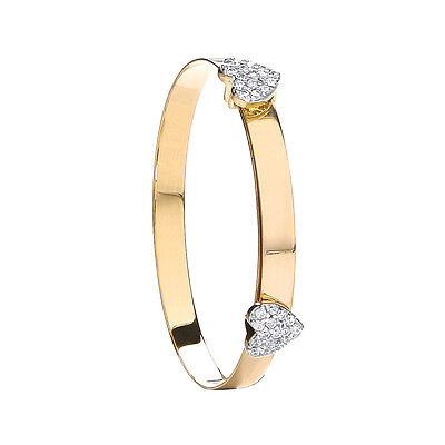Yellow Gold Baby Bangle Sparkly Heart Hallmarked Expandable