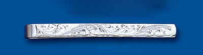 Men's Sterling Silver Tie Slide Engraved Design - British Made - Hallmarked