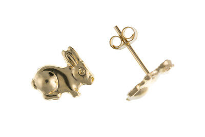 9ct Bunny Rabbit Earrings Solid Yellow Gold Studs British Made