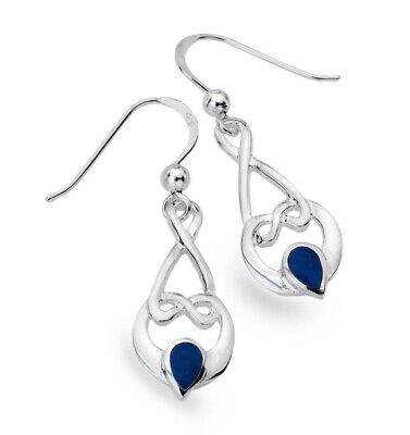 Lapis Celtic Love Knot Earrings Solid Sterling Silver Drops 925 Stamp