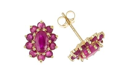 9ct Gold Ruby Cluster Stud Earrings Yellow Gold July Birthstone Hallmarked