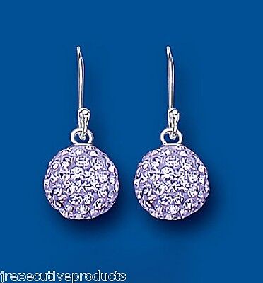 Purple Crystal Silver Earrings Ball Drop Drops 925 Hallmark