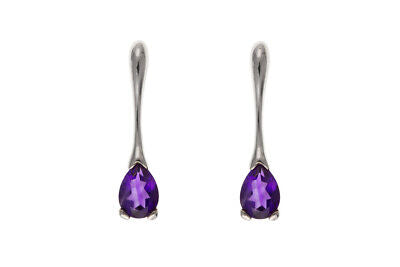 Sterling Silver Amethyst Earrings Pear Drop Natural British Made 925 hallmark