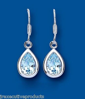 Blue Topaz Earrings Sterling Silver Pear Drops Natural Stones 925 Halllmark
