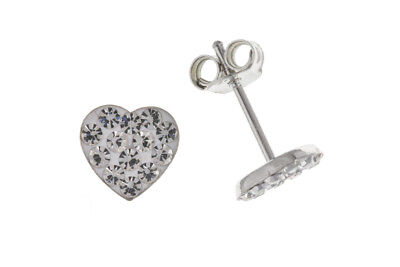 Heart Earrings Silver Stud Austrian Crystal Studs Sterling Silver