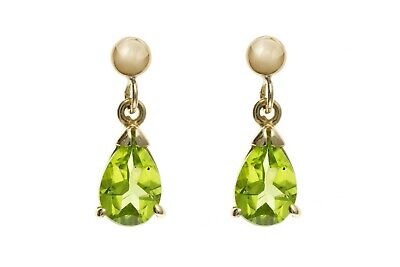 9ct Yellow Gold Peridot Drop Earrings Teardrop Hallmarked August Birthstone