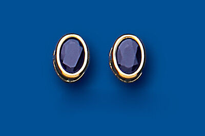 9ct Gold Sapphire Stud Earrings Yellow Gold Oval Solitaire September Birthstone