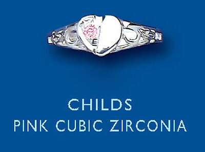Child's Ring Sterling Silver Child's Heart Signet Ring With Pink Gemstone