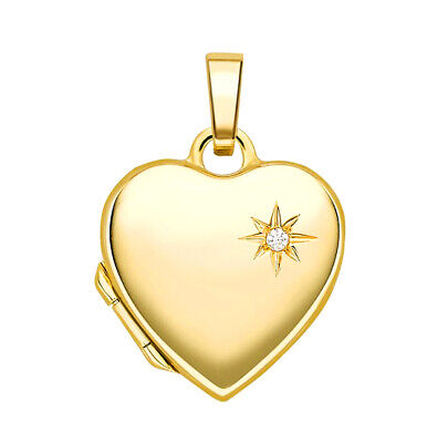 Diamond Set Heart Locket 9ct Yellow Gold Hallmarked British Made 15 x 14mm