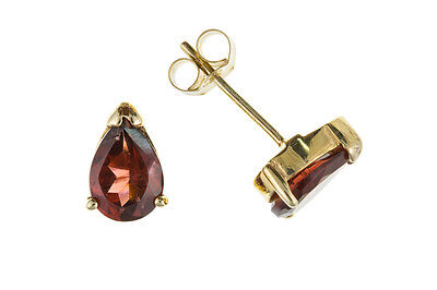 Gold Garnet Pendant & Earrings Set Pear Stud Solid Yellow Gold Hallmarked