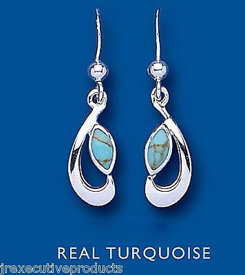 Silver Real Turquoise Earrings Drop Drops 925 Hallmark