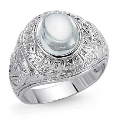 Gents College Ring With A White Stone Centre Solid Sterling Silver Sizes T - Y